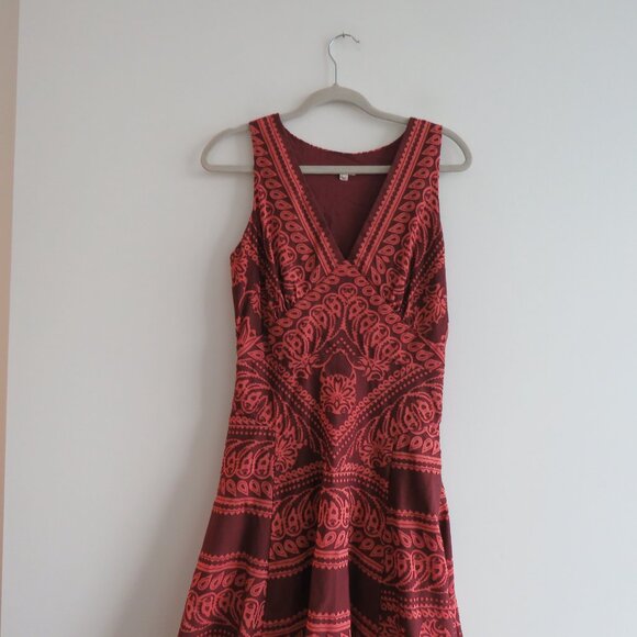 ANTHROPOLOGIE PILCRO Crimson Cotton Pilcro Burnout V-Neck Velvety Dress - Size 4 - Picture 4 of 16